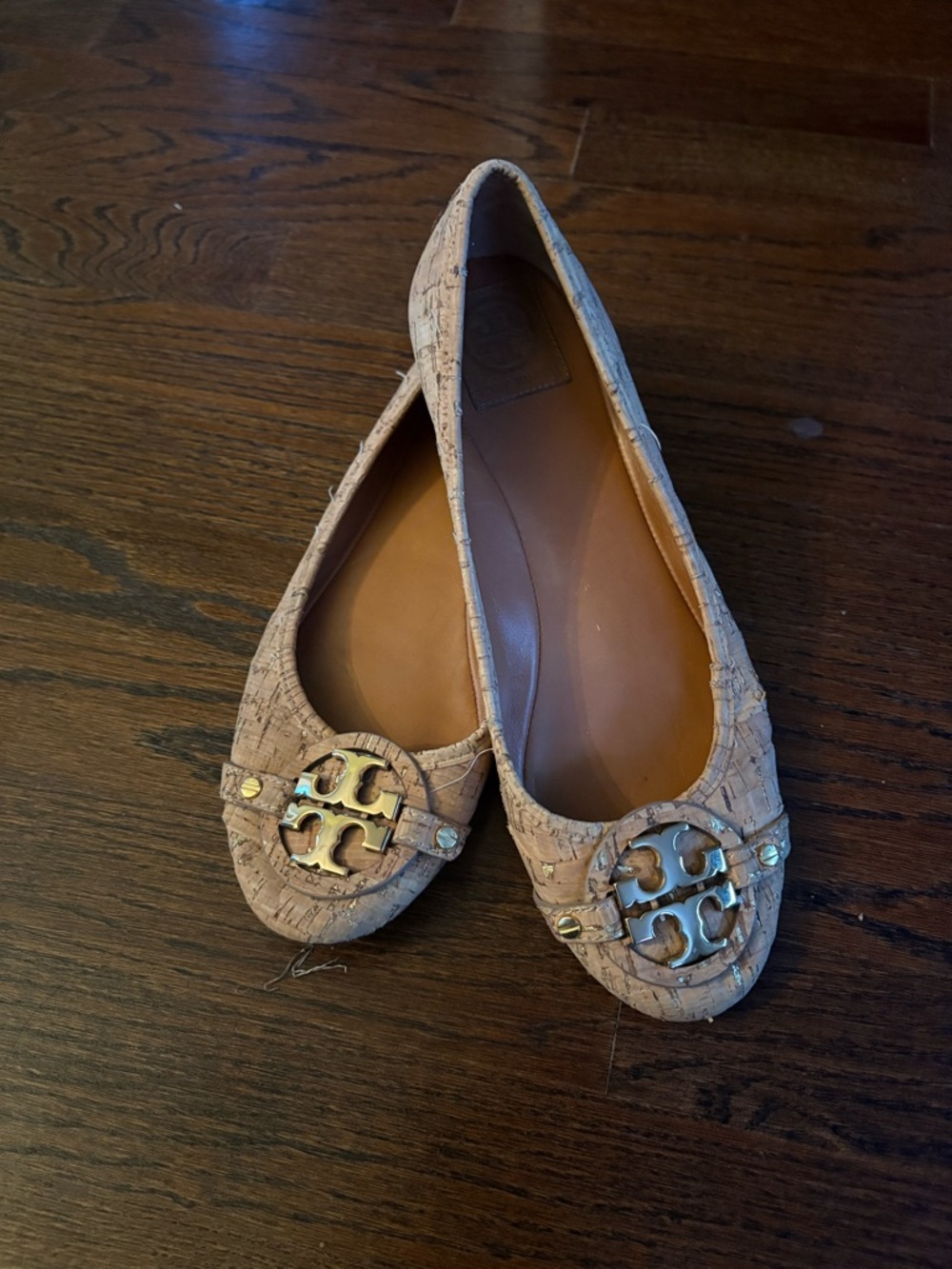 Tory Burch Cork-Textured Ballet Flats with Gold Logo